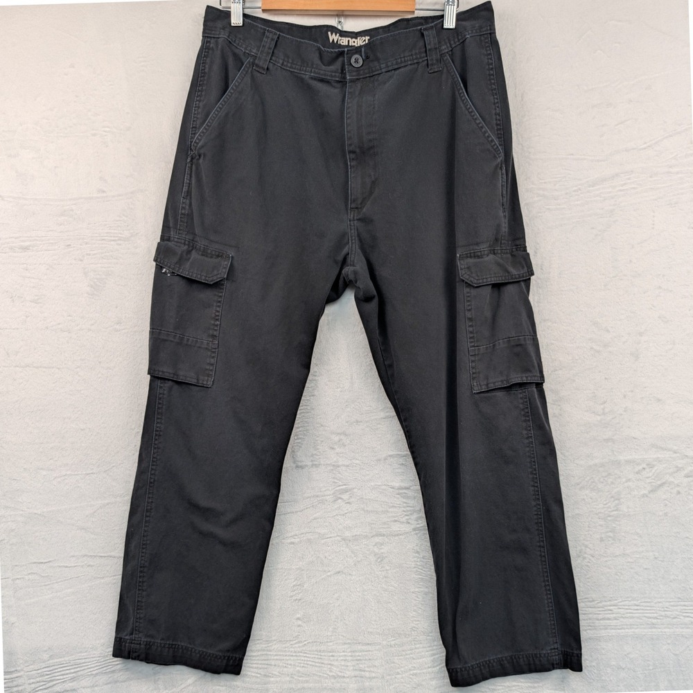 Wrangler Cargo Pants Mens 36x30 Black Straight Leg Cotton Twill Workwear Utility